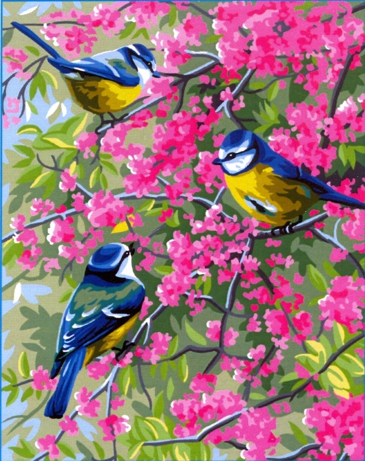 Ptáčci na kvetoucím stromě